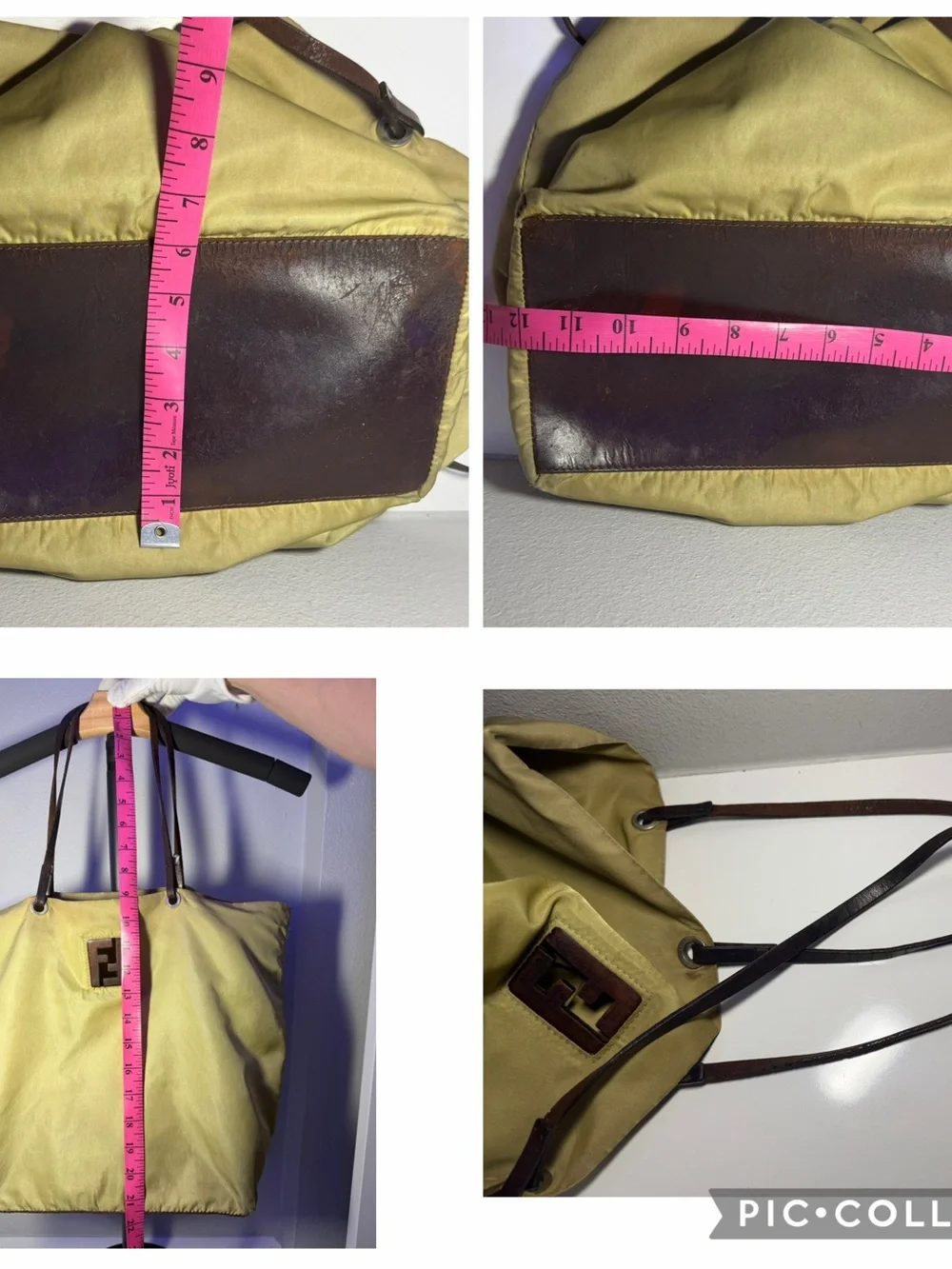 COA inc-Greenish Fendi Tote with leather Handles and Front peekaboo FF Logo